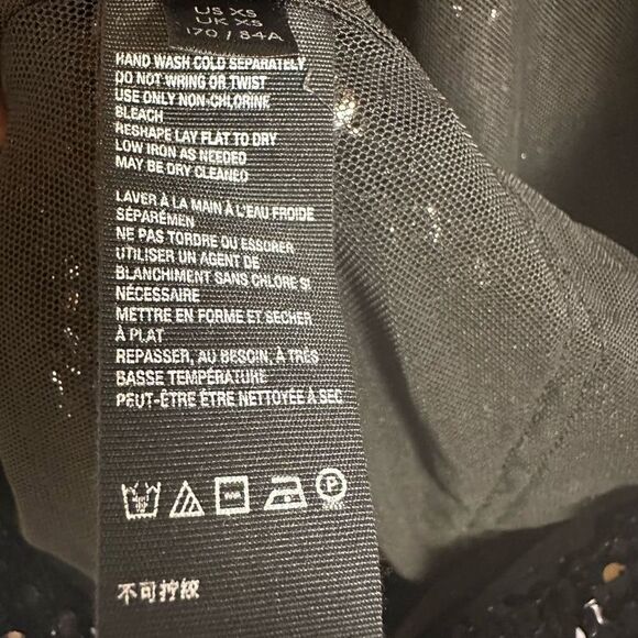 Free People Open Back Black Sequin Mockneck Lined Shirt Top Bell Sleeve XS NWT - Picture 11 of 11